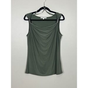 Seamline Cynthia Steffe Olive Green Draped Cowl Neck Sleeveless Blouse Top Large